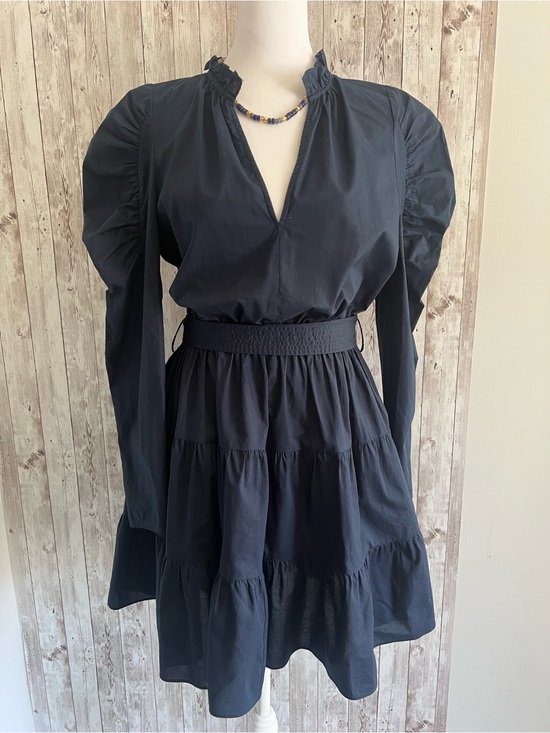 Anna Cate Dresses & Skirts - Anna Cate Elizabeth Puff Sleeve Tiered Ruffle Navy Blue Preppy Dress Medium